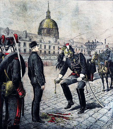Dégradation d'Alfred Dreyfus - Dessin d'Henri Meyer en couverture du Petit Journal du 13 janvier 1895 - légendé Le traître